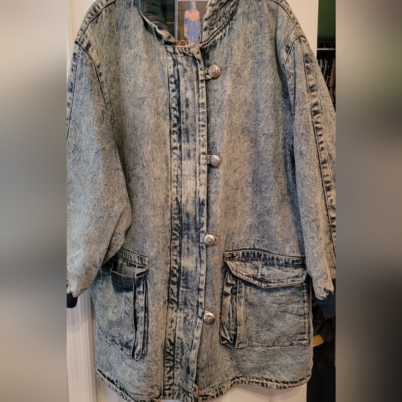 Rousseau Vintage 80s Acid Wash womens Denim/Jean Jacket Coat Grunge. size 16 - Picture 1 of 8